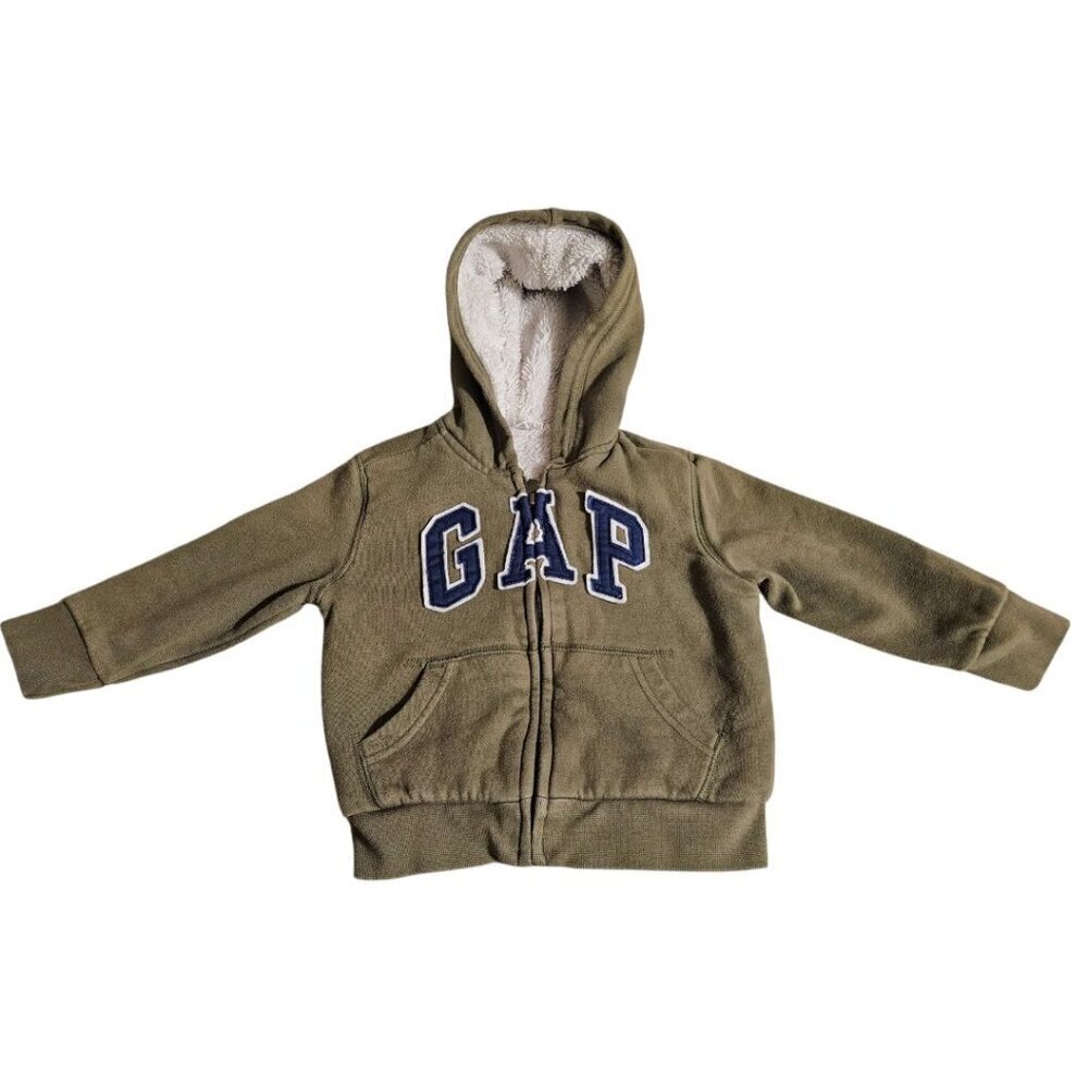 Toddler Cozy Gap Logo Sherpa-Lined Heavyweight Zip Hoodie SZ 3 YRS Army Green